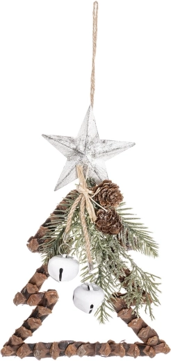 Decoración navideña colgante de piñas con estrella y cascabeles