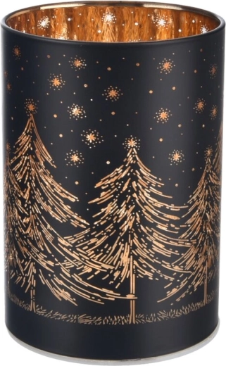Portavelas LED de vidrio con motivo de árbol de Navidad negro