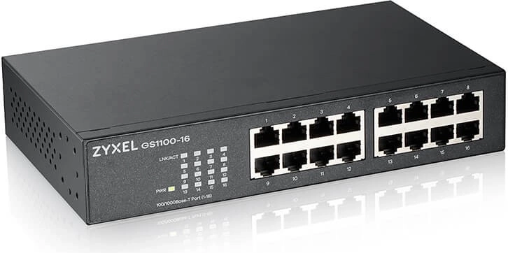Switch gigabit no gestionado Zyxel GS1100 con 16 puertos