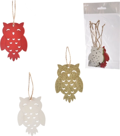 Decoración colgante de madera búho, surtido de colores, 6 uds.