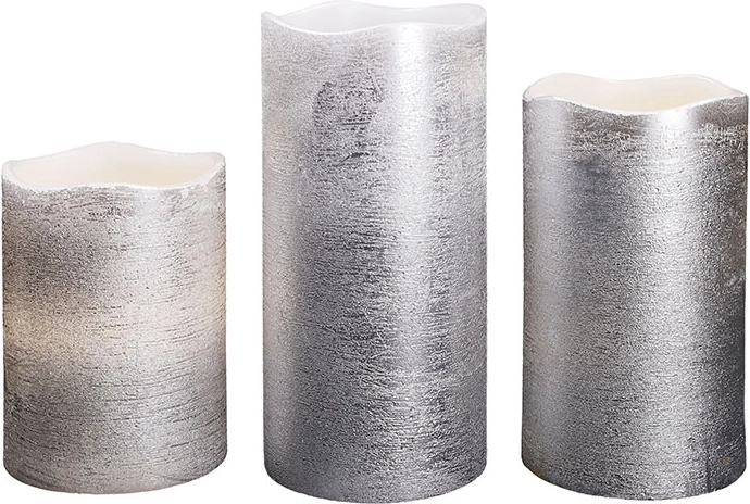 Juego de velas LED Solight de cera auténtica, plateado, 3 uds.