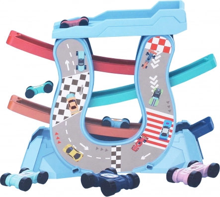Pista de autos con rampas y 4 mini coches
