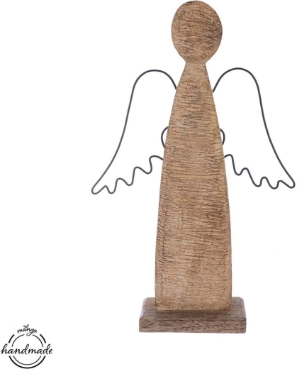 Decoración Ángel de madera de mango con alas metálicas 31 cm