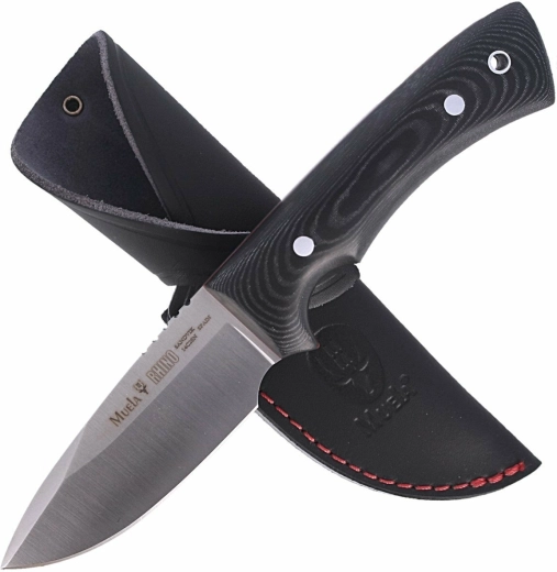 Muela Rhino 9M cuchillo universal 9 cm, negro, Micarta, funda de cuero