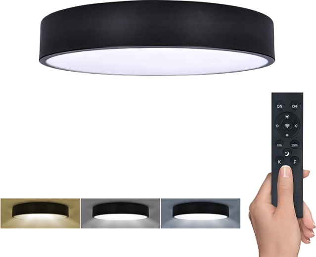 Solight luminaria LED de techo y pared Lecce con mando a distancia 36 W, 30 cm, negra