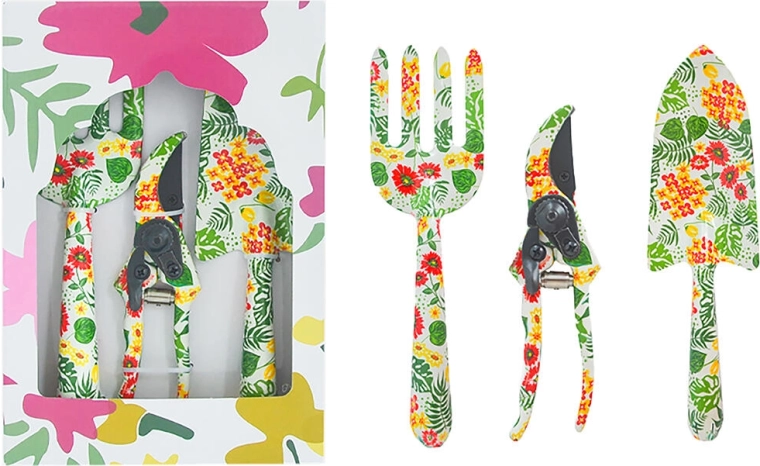 Juego de herramientas de jardín de 3 piezas con decoración floral