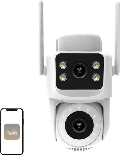 Cámara IP Wi‑Fi exterior Moes con doble objetivo 8 MP