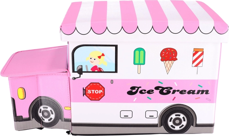 Caja de almacenamiento para juguetes con taburete – camión de helados