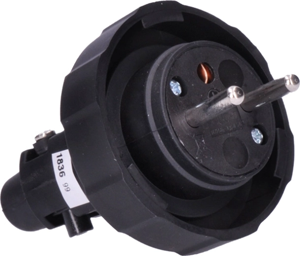 Enchufe de goma Solight IP65 para ambientes húmedos y polvorientos, recto, negro