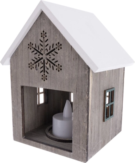 Casita decorativa de madera con iluminación LED beige 10 × 10 × 15 cm