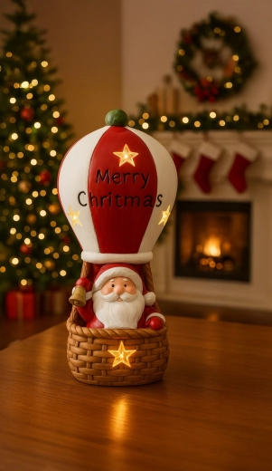 Figura navideña de Santa en globo aerostático con luces LED 20 × 20 × 43 cm
