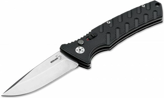 Cuchillo automático Böker Plus Strike drop point negro, 8,5 cm