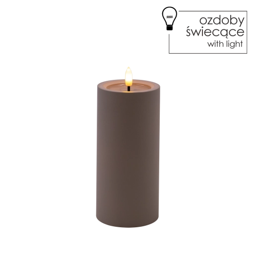 Vela LED gris 7 × 15 cm con llama parpadeante