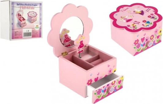 Joyerito infantil con flor y espejo – de madera, musical, rosa