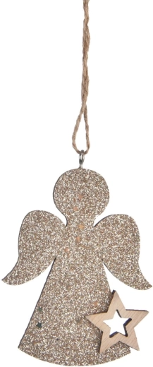Ángel colgante de madera beige 7 × 9 cm