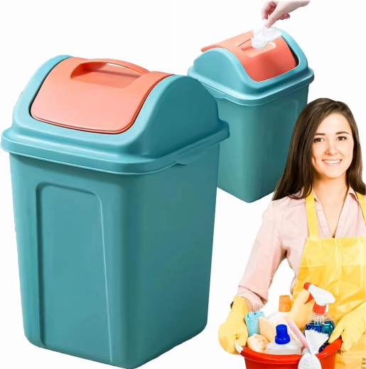 Cubo de plástico con tapa basculante para residuos separados 10 l – turquesa