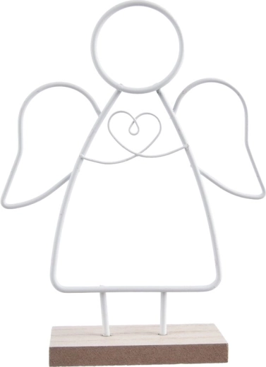Ángel decorativo de metal y madera blanco