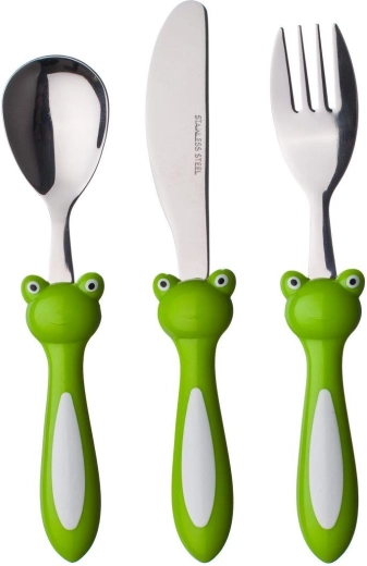Cubiertos infantiles FROG, set de 3 piezas con mango de plástico