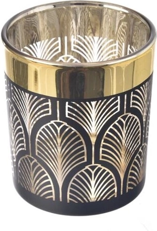 Candelero de vidrio negro y dorado 7 × 7 × 8 cm