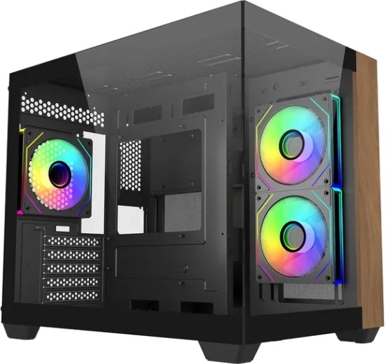 Elite 481 Wood caja para PC mATX con cristal panorámico de 270°