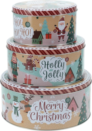 Juego de 3 latas redondas navideñas de metal