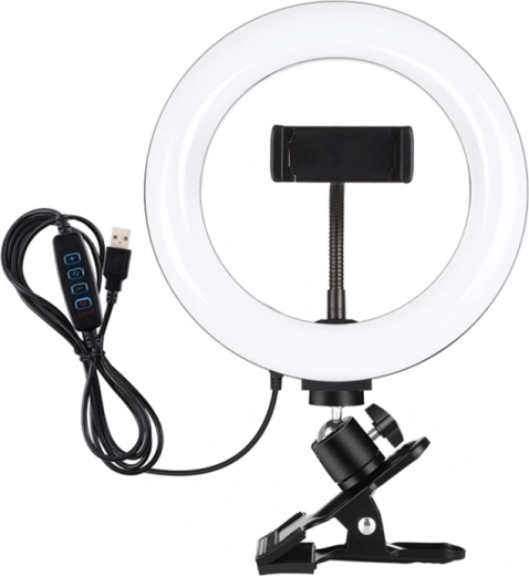 Puluz luz LED circular de 20 cm con soporte para monitor y teléfono, temperatura de luz ajustable, negro