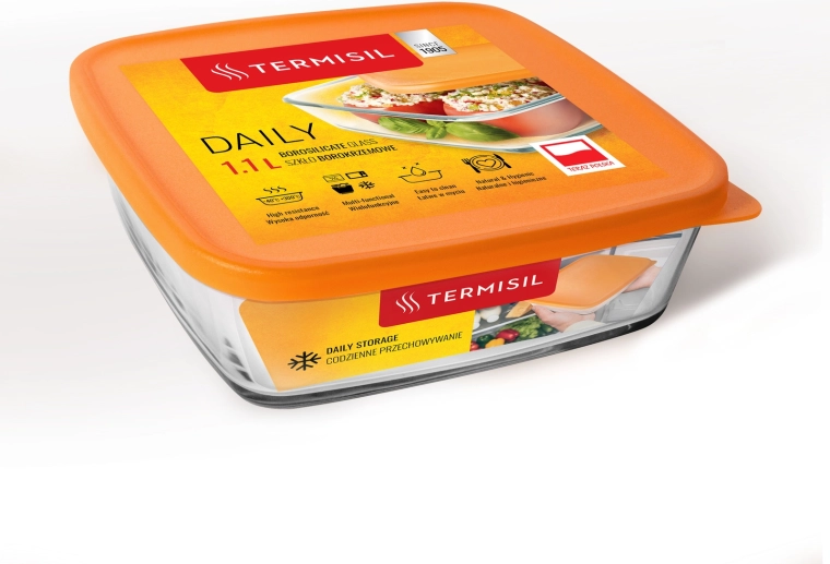Recipiente de plástico para alimentos 1,1 l con tapa naranja