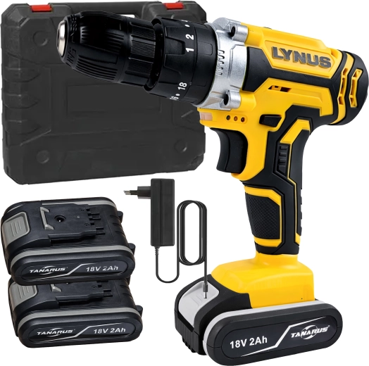 Taladro/atornillador inalámbrico 18 V con LED, maletín y 2× baterías de 2 Ah