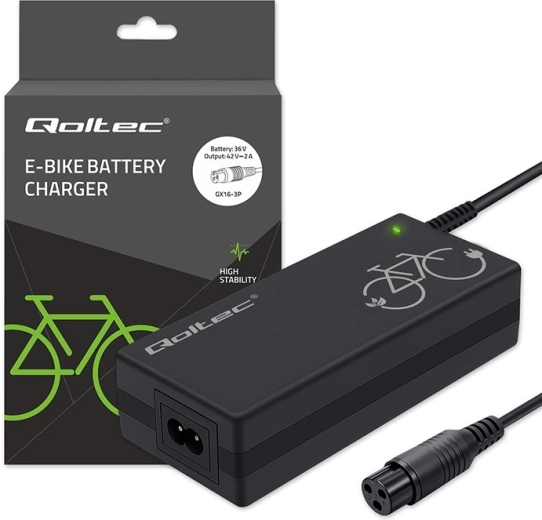 Cargador para bicicleta eléctrica 36 V (42 V, 2 A) con conector 3P‑GX16 + cable de alimentación
