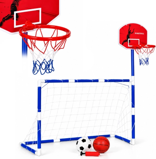 Set deportivo infantil 2 en 1 con portería de fútbol y canasta de baloncesto