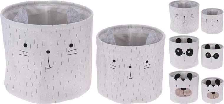 Cestos de almacenamiento infantiles con animalitos, set de 2 uds., poliéster, blanco