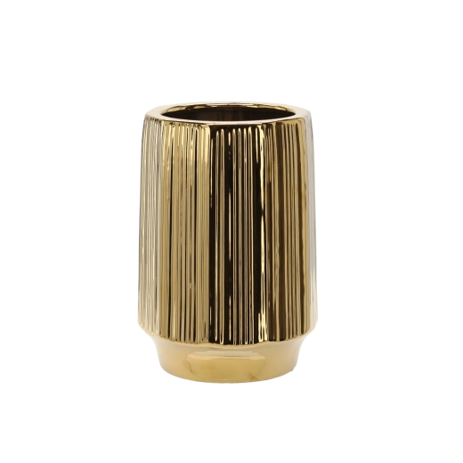 Macetero cerámico decorativo 22 × 22 × 32,5 cm – dorado estriado