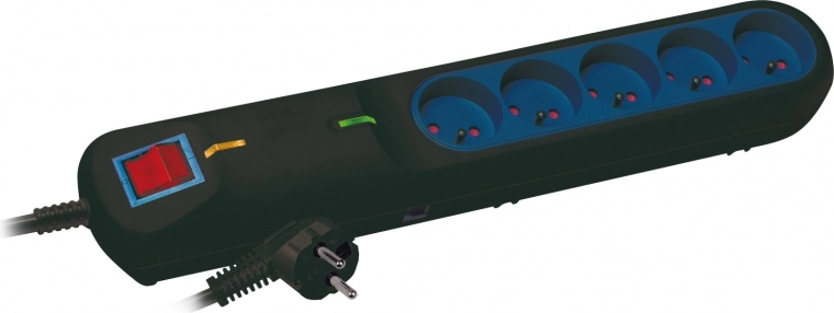 Regleta protectora contra sobretensiones LF-2005, 5 tomas, 5 m, negra