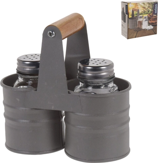 Juego de especieros de vidrio y metal con soporte, 2 uds