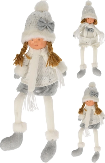 Muñeca decorativa de invierno con piernas largas 45 cm – blanca/plateada