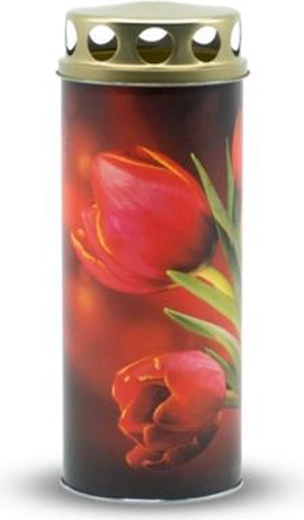 Vela funeraria con motivo de tulipanes, 195 g, tapa dorada