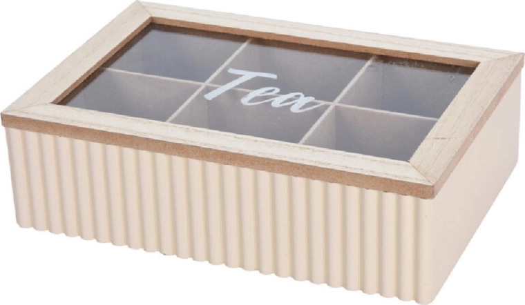 Caja para bolsitas de té con 6 compartimentos, diseño blanco texturizado