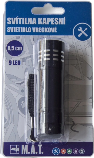 Linterna LED de bolsillo de aluminio 9 LED, negra, 8,5 cm