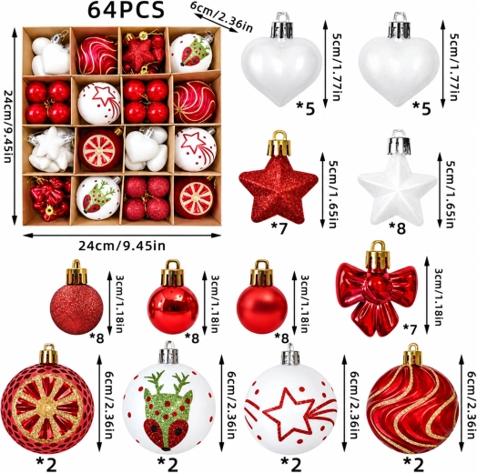 Adornos navideños irrompibles para el árbol, juego de 64 unidades
