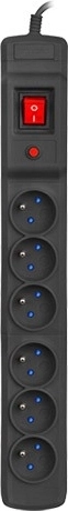 Regleta alargadora con protección contra sobretensiones Multi M6 3 m, 6 tomas, negra