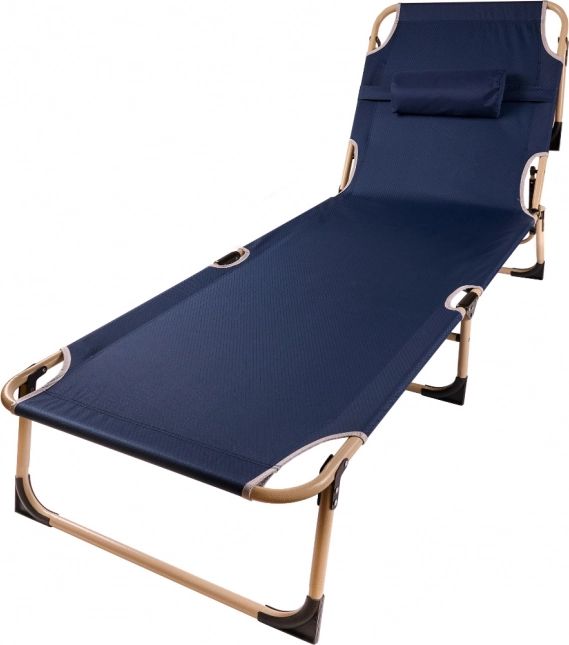 Cama de campaña plegable con respaldo ajustable de 193 cm, azul oscuro