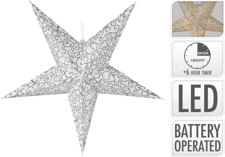 Estrella luminosa plegable de 60 cm con LED y temporizador