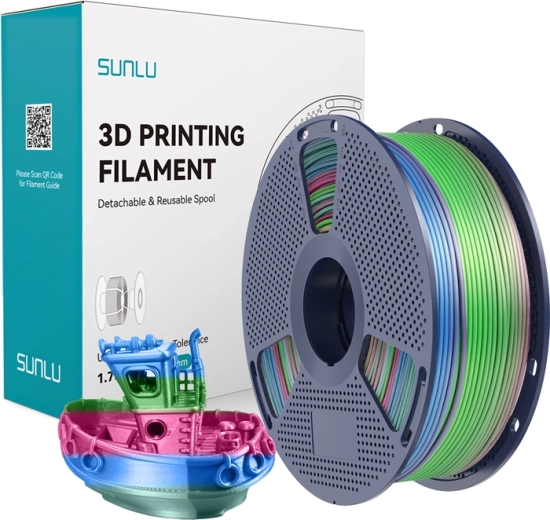 Sunlu PLA+ silk filamento arcoíris para impresión 3D 1,75 mm 1 kg