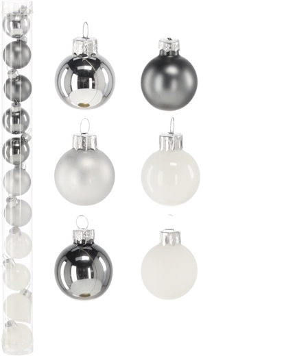 Juego de adornos navideños de vidrio de 3 cm – blanco y plateado, mix de acabados, 11 uds.