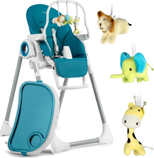 Trona infantil plegable con barra de juegos, turquesa - 1 unidad