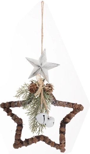 Decoración navideña colgante estrella con pino y cascabeles