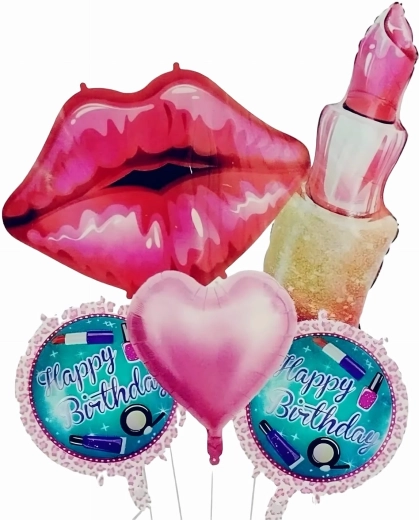 Set de globos de cumpleaños para chicas: pintalabios, labios y Happy Birthday, 5 uds