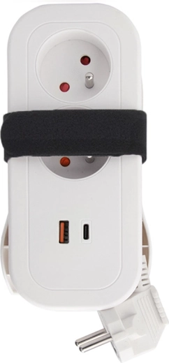 Alargador de viaje Solight con 2 tomas y USB-A/USB-C PD de 20 W, 1,5 m, blanco