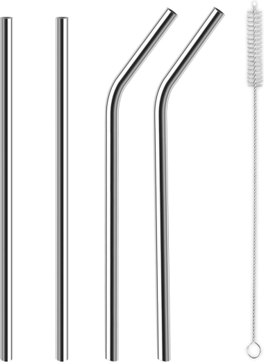 Juego de pajitas para bebidas de acero inoxidable con cepillo limpiador (4 uds.)