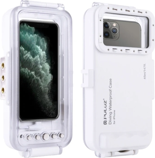 Carcasa impermeable Puluz para iPhone hasta 45 m (blanca)